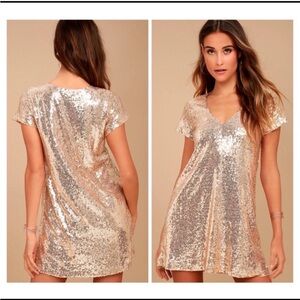 NWT Lulus Gold Light Up The Night Sequin Shift Mini Dress Size Small